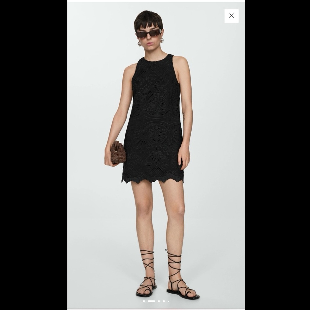 Mango EMBROIDERED SHORT DRESS black